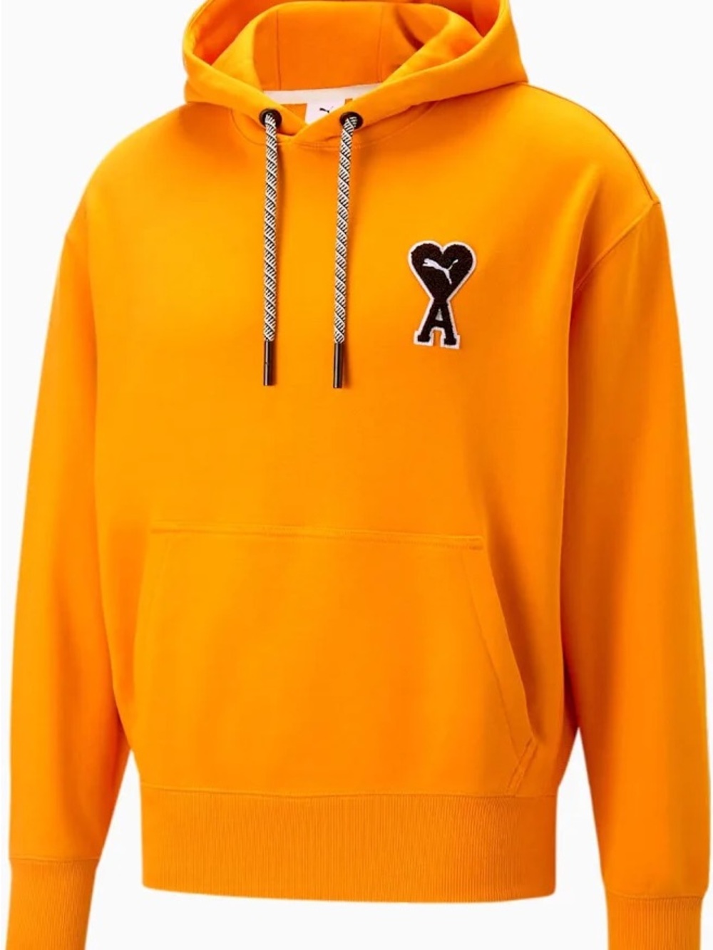 Ami Men's Orange Hooded Pullover with Heart-A Patch